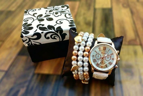 Relogio Feminino Branco + Pulseiras Brinde Promoção Barato