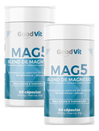 Kit 2 Suplemento Mag5 Blend Magnésio Dimalato 60cap Goodvit Sabor Sem Sabor 60 Cápsulas