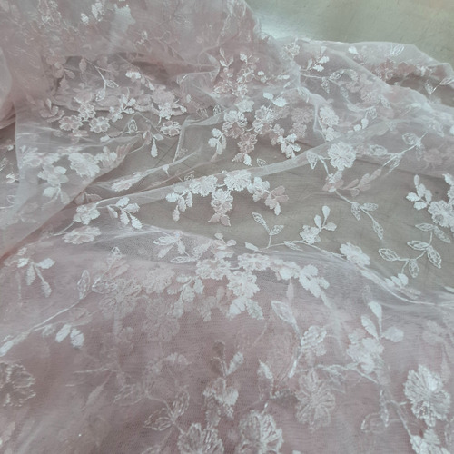 Tela Por Metro Tul Bordado Tul Fiesta 1.25m Ancho Rosa Bebé