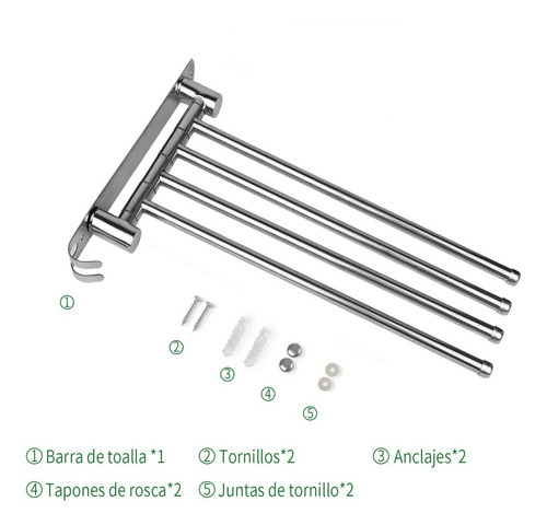 Imagen 3 de 10 de Colgador De Toalla Acero Inoxidable 4 Brazos 180 Grados Baño