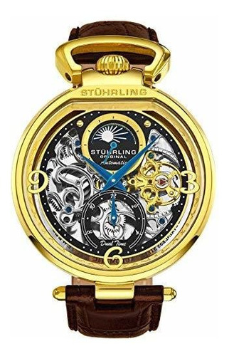 Reloj Esqueleto Stührling Original Con Doble Huso Horario.