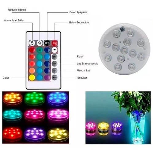Luz Led Sumergible Pileta Jacuzzi Jarron Con Control Remoto