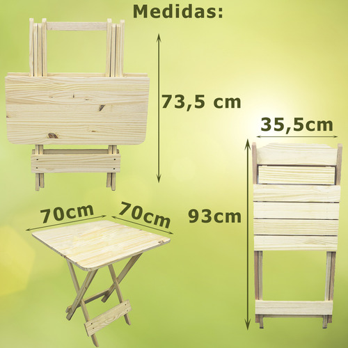 Jogo De Mesa 70x70 C/ 2 Cadeiras Madeira Dobrável Bar (crú )