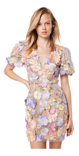 Micro Vestido Bloggers Perfecta Tendencia Flores Bordado