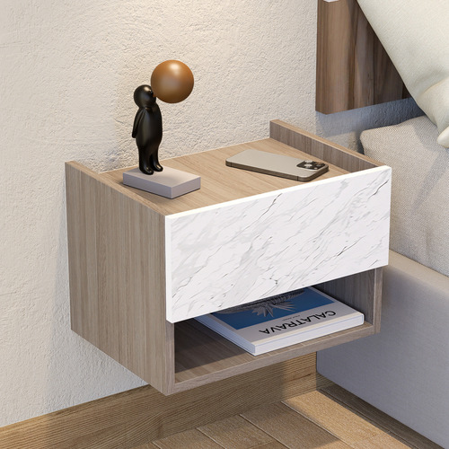 Buro Mesa De Noche Repisa Flotante Lima Escandinavo Carrara Blanco