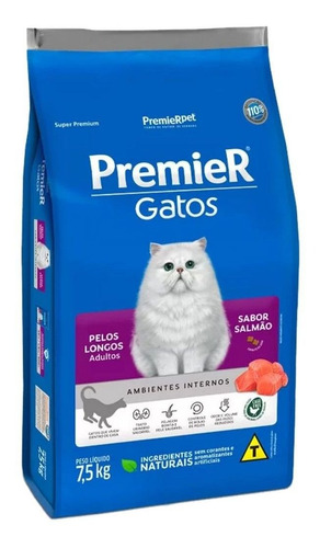 Premier Ração P/ Gato Adulto Amb. Int. Pelo L. Salmão 7,5kg