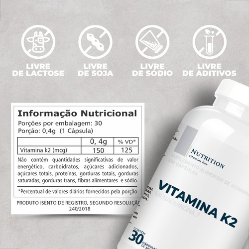 Suplemento Vitamina K2 400mg 100%original Pote 30 Capsulas Ats Vitamins Line