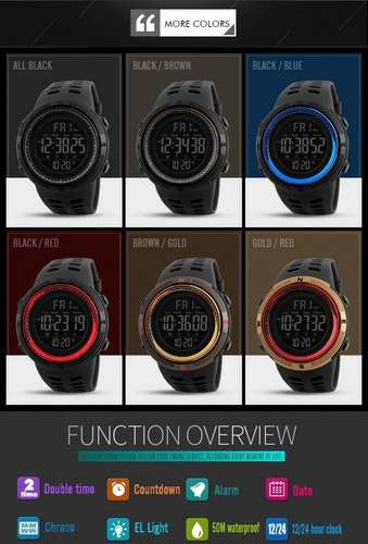 Reloj Skmei® 1251 Digital Alarma Cronometro T. Los Colores