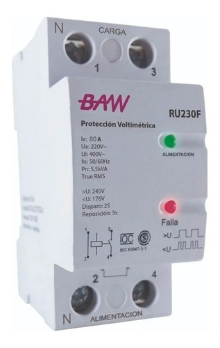 Imagen 2 de 8 de Rele Protector De Tensión Monofásico 80a Baw Riel Din Pr