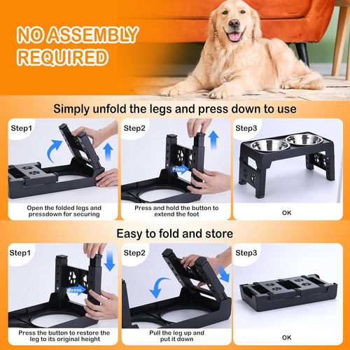 Comedero P/ Perros Laloblue, Con Soporte Ajustable, Negro