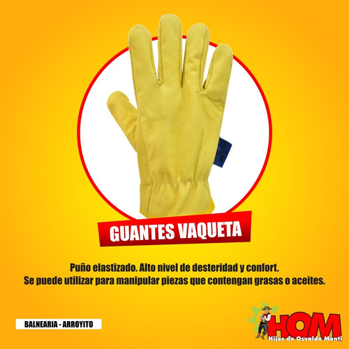 Imagen 2 de 5 de Guantes Cuero Vaqueta Medio Paseo Trabajo Certificado X12 U.