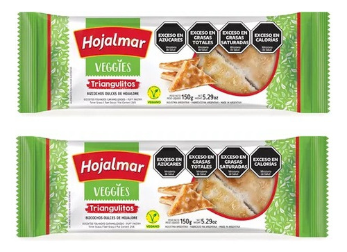 Pack X2 Galletitas Triangulos Veggie Hojaldre Hojalmar 150g