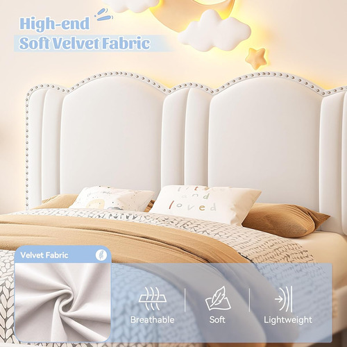 Base De Cama Enhomee C/cajones & Luces Led Matrimonial Crema