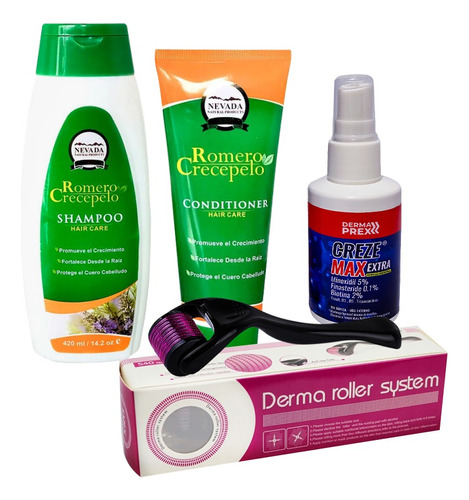 Shampoo + Acondicionador Romero + Crece Max + Derma Roller