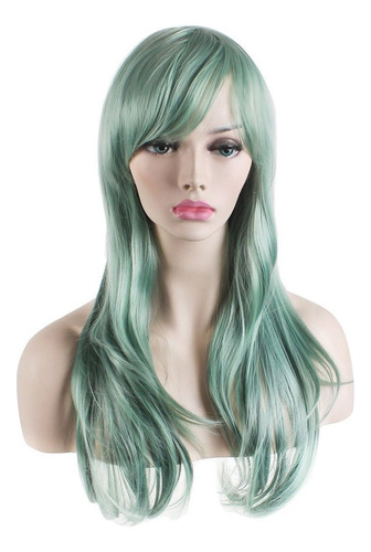 Peruca De Cabelo Encaracolado Verde De 70 Cm De Comprimento