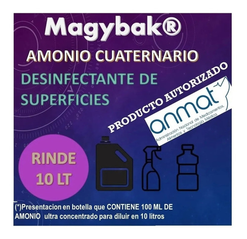 Desinfectante Amonio Cuaternario Anmat Bactericida 20 Lt 