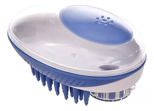 Escova De Banho Massageadora Pet Em Silicone Com Dispenser Cor Azul