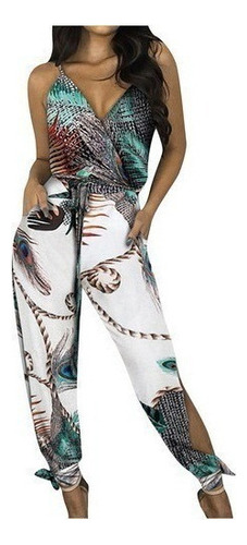 Women's Jumpsuit Wide Leg Pants With Peacock Print 2024