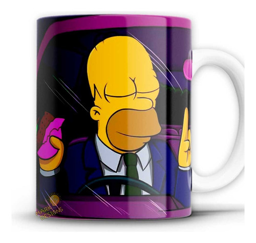 Taza Homero Y Marge En El Auto San Valentín Novios P/regalo Blanco Homero Y Marge En El Auto
