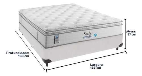 Cama Box Branco Colchão Confort Gel Molas Pillow Casal Sealy