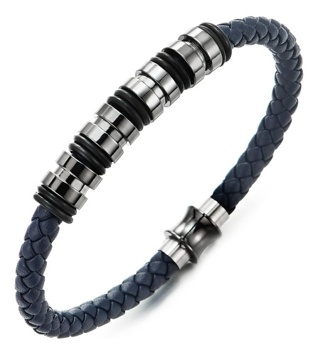 Coolsteelandbeyond Pulsera De Cuero Trenzado Azul Para Hombr