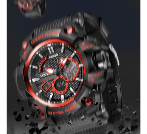 Reloj Electrónico Impermeable Negro Y Azul Multifunción