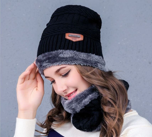 Gorro De Invierno Con Bufanda Cerrada Unisex Alta Calidad