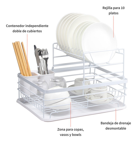 Secaplatos Escurridor 2 Niveles Acero Inox Blanco Simplit