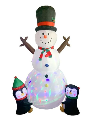 Inflable Navideño Muñeco De Nieve 2 Pinguinos 2.4m