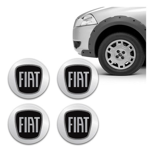 Kit Adesivo De Calota Emblema Fiat Black Piano Resinado 55mm