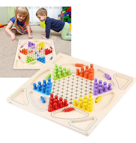 Damas Chinas Tablero Y Ludo Juego De Madera Didáctico Niños