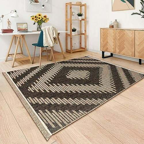 Alfombra De Exterior  Diseño Diamante Beige-negro 4'x5'