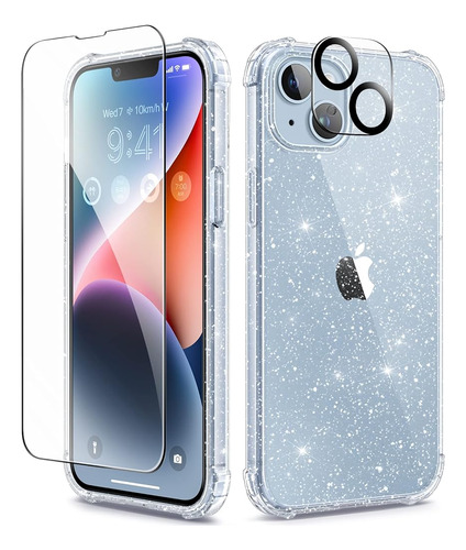 ~? Berfy [3 En 1] Para iPhone 14 Plus Case Clear Glitter, Co