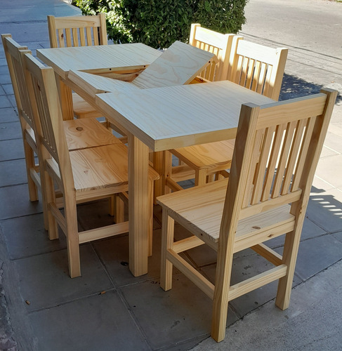 Mesa Trampa Extensible +6 Sillas Moderno Living Comedor Pino