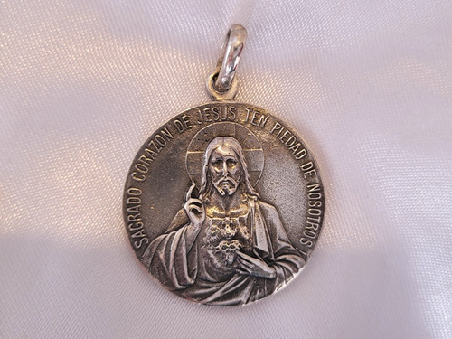 Medalla Plata Sagrad Corazón Jesús Sellad Maciz Sin Uso Dany