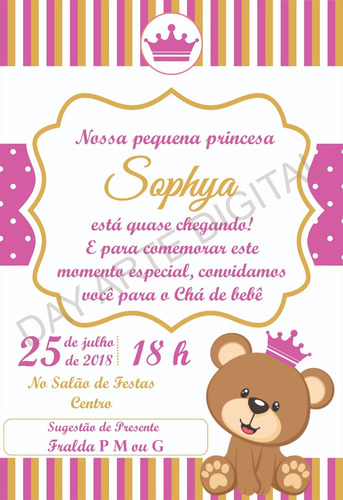 Imagem 4 de 4 de Convite Digital Urso Príncipe Ursa Princesa Chá Aniversario