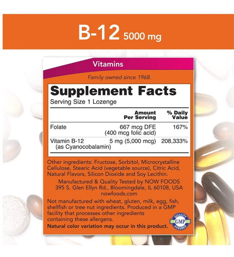Vitamina B12 5000iu Con Ac. Fólico X 60 Comp. - Now Foods Sabor Neutro