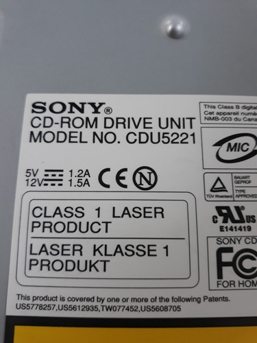 Imagem 2 de 7 de Cd Rom Drive Unit Sony Modelo Cdu5221. Usado, Testado E Func