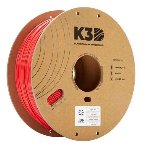 Filamento K3d Pla Rojo Mate 1.75mm 1kg