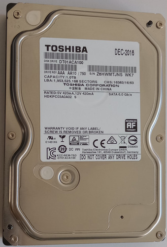 Par De Discos Duros Toshiba De 1tb Dt01aca100 (Usado)