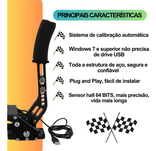 Freio De Mão Usb Para Pc Simuladores De Corrida - Replica De Maneira Autêntica A Pressão E A Resistência Encontradas Em Veículos Reais Compatível Com Logitech, Fanatec, T300, G29 E Mais - 3dx