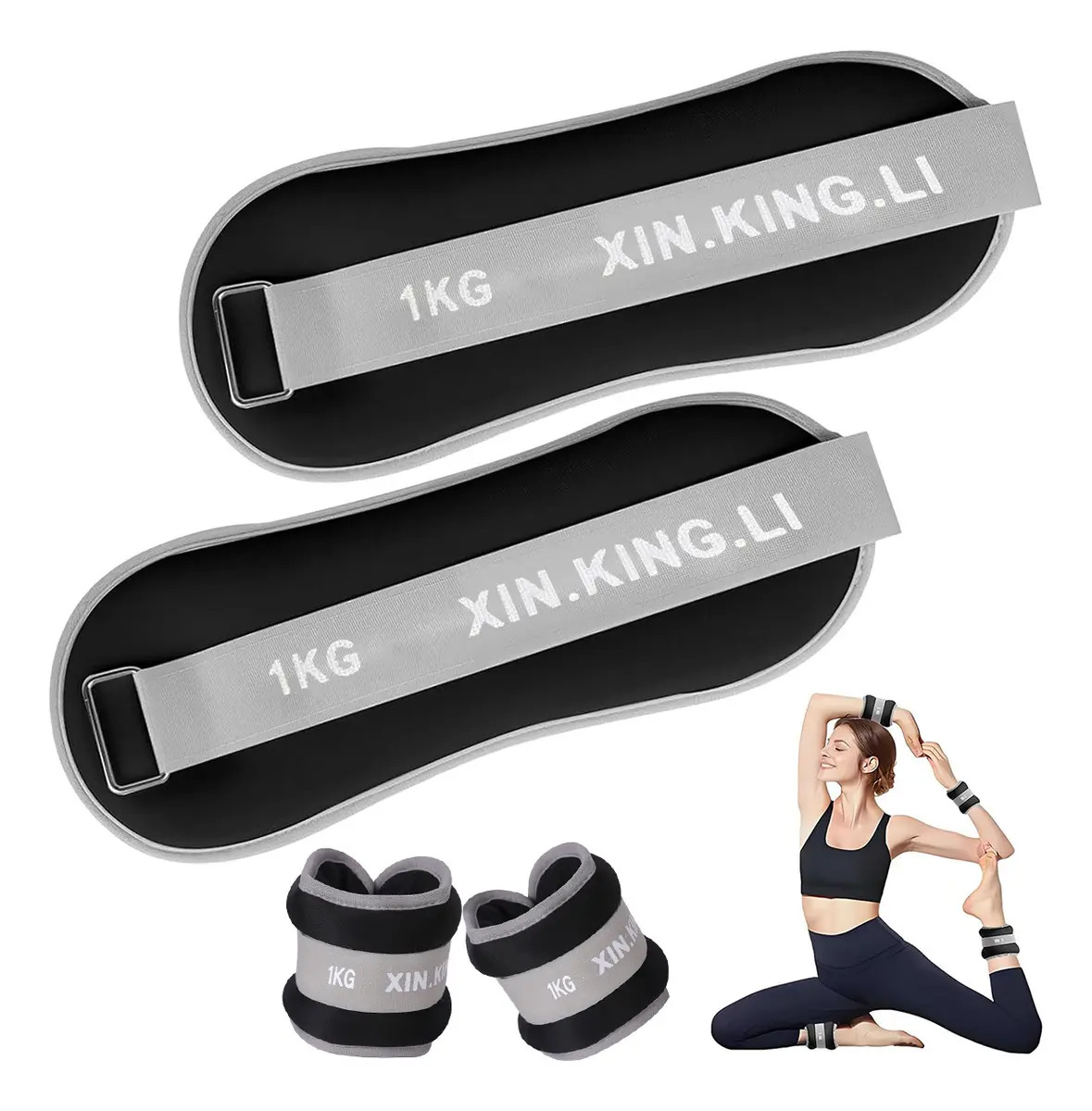 Par Polainas para Tobillos y Muñecas 1kg, 2Pzs Pesas de Tobillo Ajustable Fitness, Juego de Pesas de Entrenamiento Fuerza, Muñequeras con Peso para Gym Ejercicio Yoga Pilates Camin