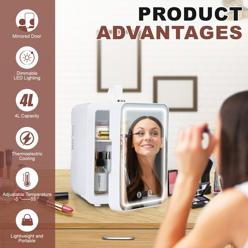 Frigobar Ajust Mini Refrigerador Con Pantalla Y Espejo 4l