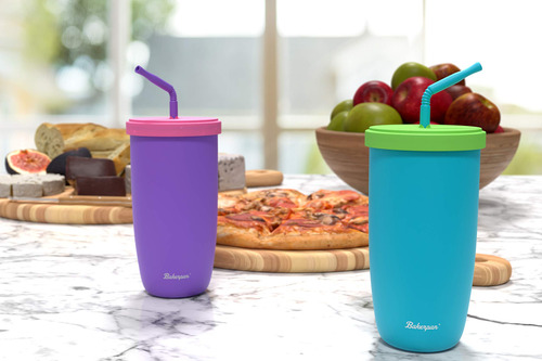 Vaso De Silicona Con Popote Para Niños De 12 Oz Azul Nombre Del Diseño