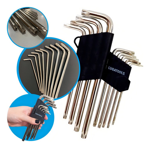Jogo Chave Torx Tipo L 9 Pçs Niquelado Aço Cr-v Profissional