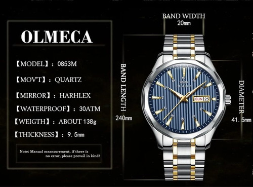 Relógio Masculino Luxo Original Dourado Prata Azul 0853