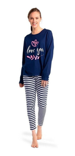 Imagen 1 de 1 de Pijama Algodón Blanco Azul Talla M Art.30752