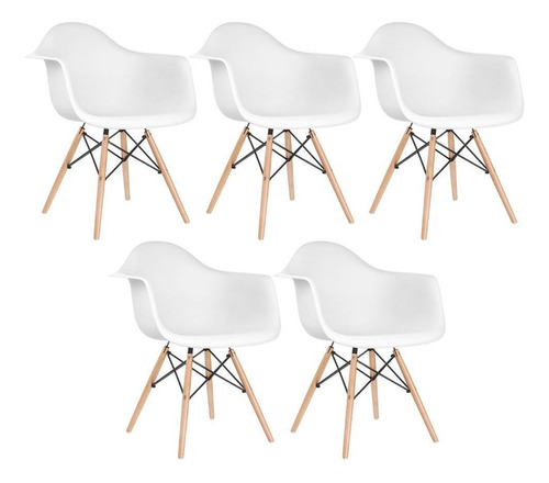 Kit - 5 X Cadeiras Charles Eames Eiffel Daw Com Braços Cor Da Estrutura Da Cadeira Branco