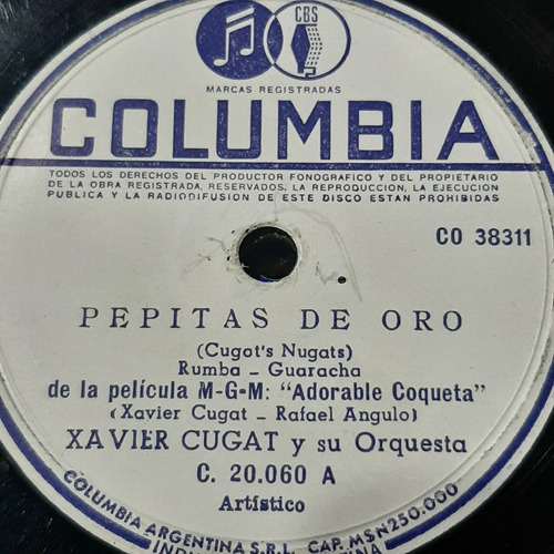 Pasta Xavier Cugat Su Orquesta Columbia C262