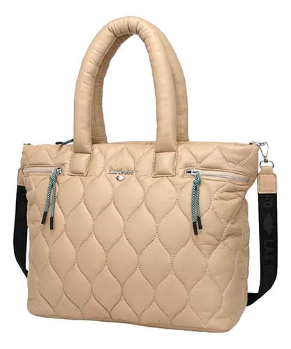 Cartera De Mujer Las Oreiro Grande Bolsillos Forrada Moda Color Beige Diseño De La Tela Liso